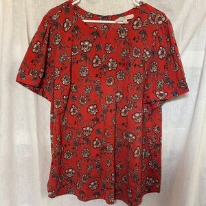 LOFT Red Floral Pattern Blouse